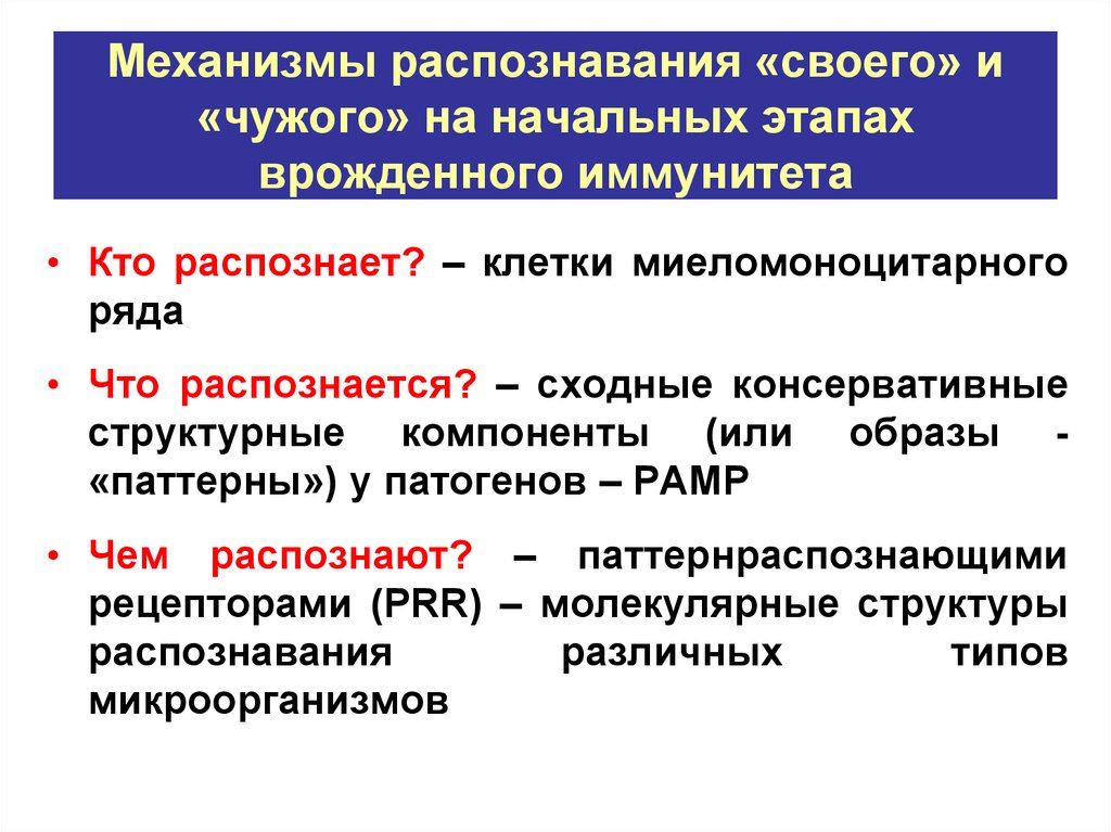 Ответ не распознан. Механизмы врожденного иммунитета. Клеточные механизмы врожденного иммунитета. Механизмы распознавания антигенов клетками врожденного иммунитета. Распознавание чужого в системе врожденного иммунитета.