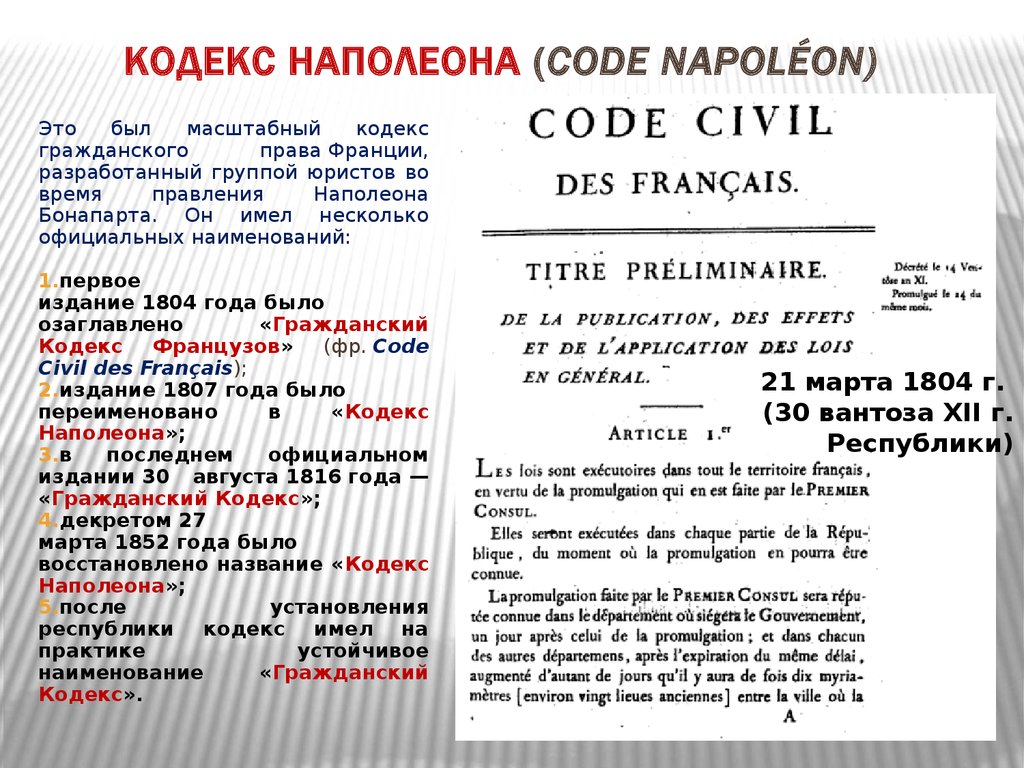 Реферат: Кодекс Наполеона 1804 года. Римское право древнейшего периода