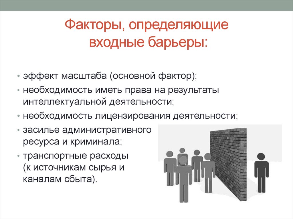 Виды барьеров рынка. Входные барьеры. Факторы определяющие входные барьеры. Входные барьеры на рынок. Гражданские барьеры.