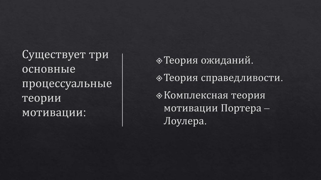 Существует три основные процессуальные теории мотивации: