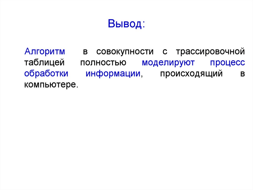 Вывод алгоритма. Алгоритмы заключение. Алгоритм как модель деятельности. Вывод по алгоритмам.