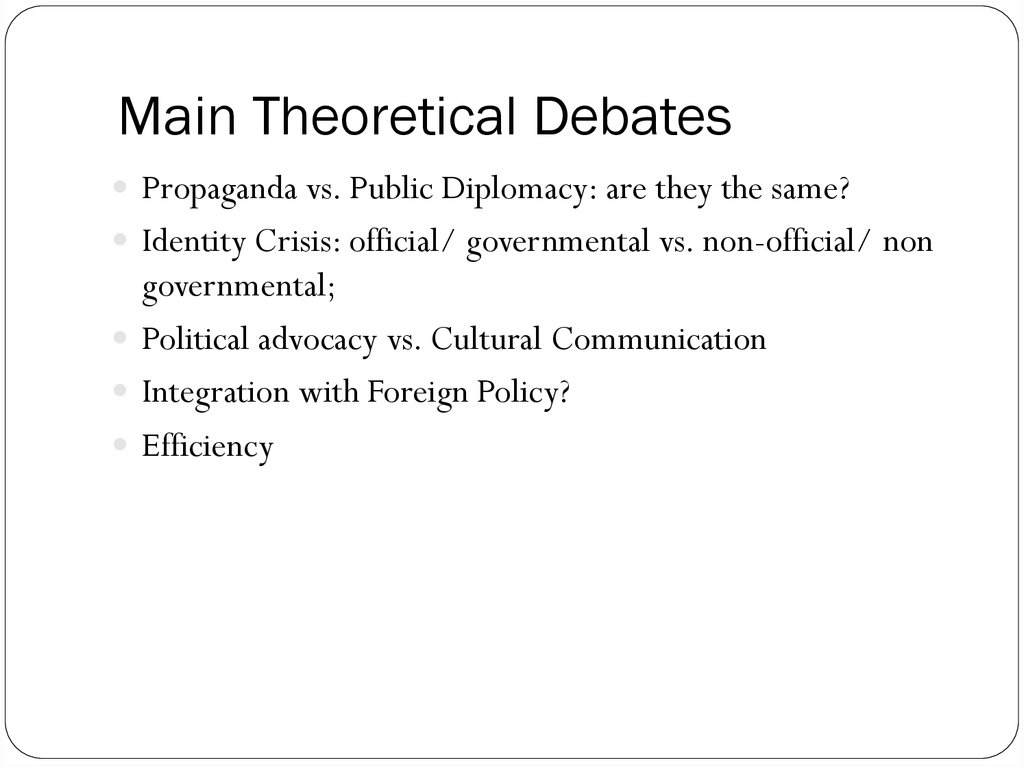 Main Theoretical Debates