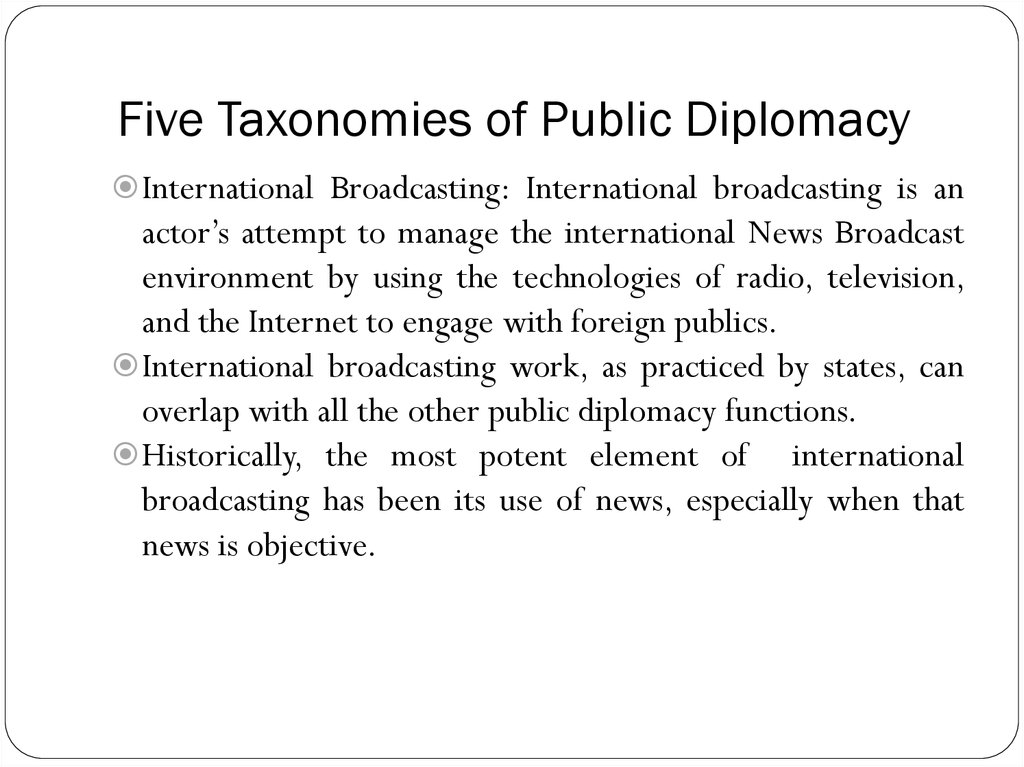 Five Taxonomies of Public Diplomacy