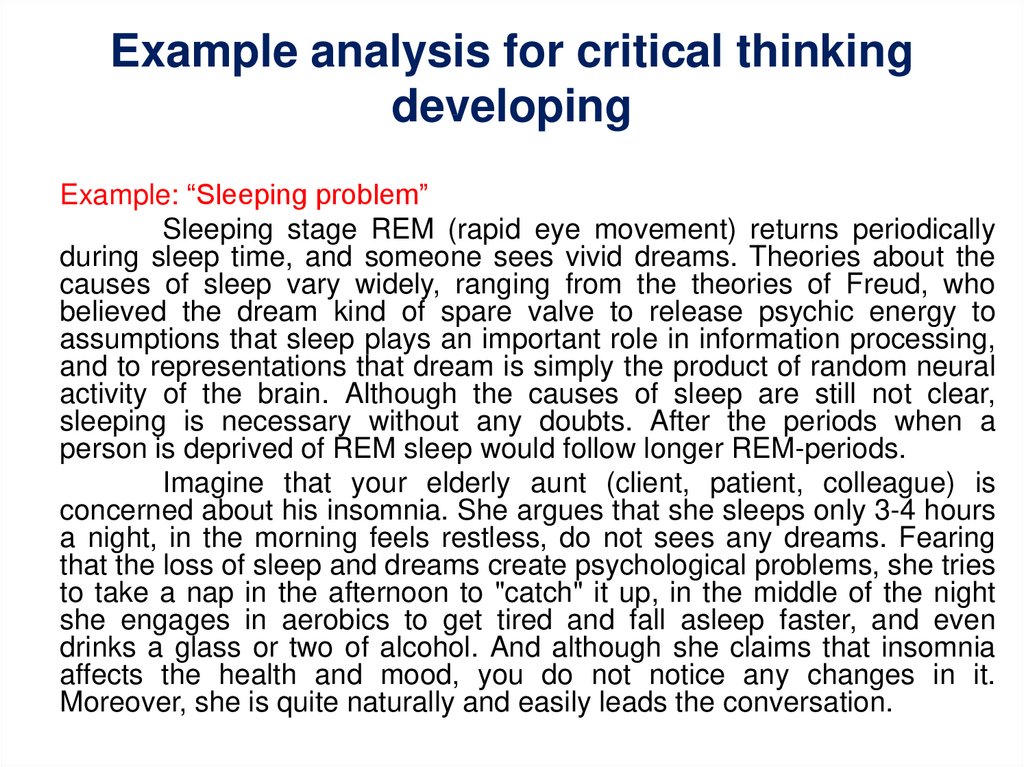 Example analysis for critical thinking developing