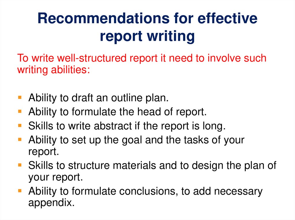 Recommendations for effective report writing