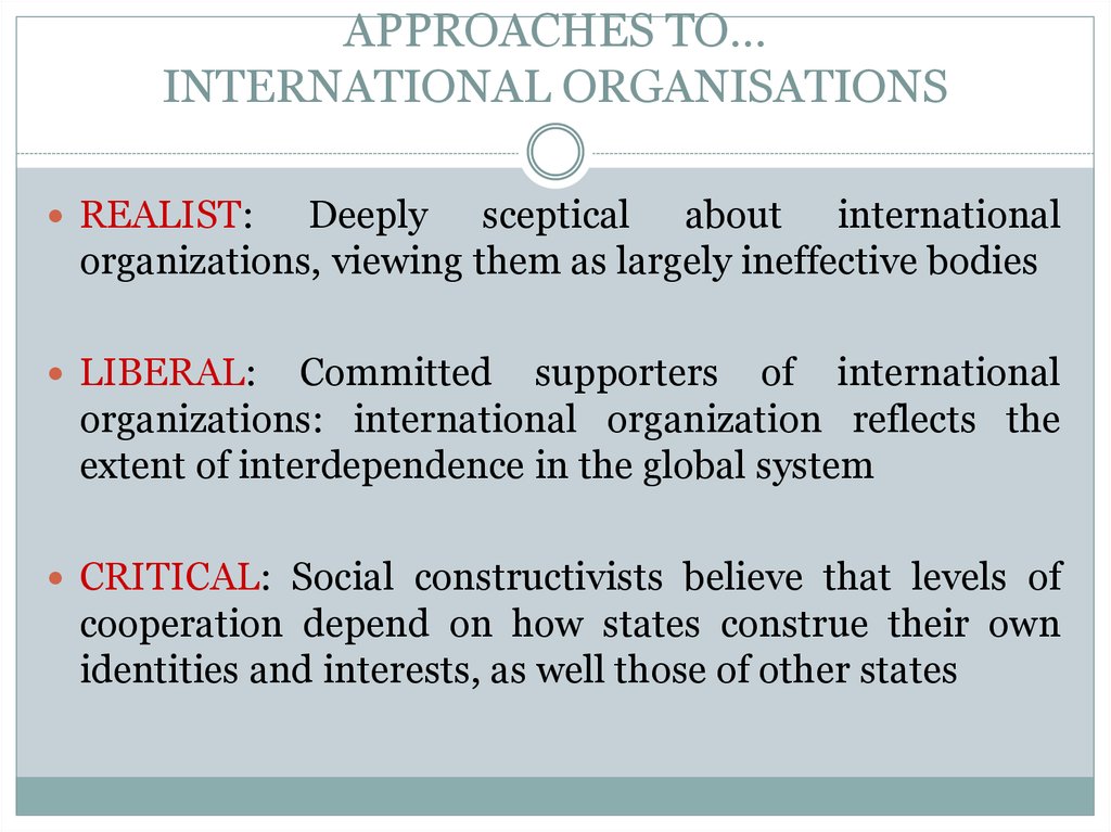 APPROACHES TO… INTERNATIONAL ORGANISATIONS