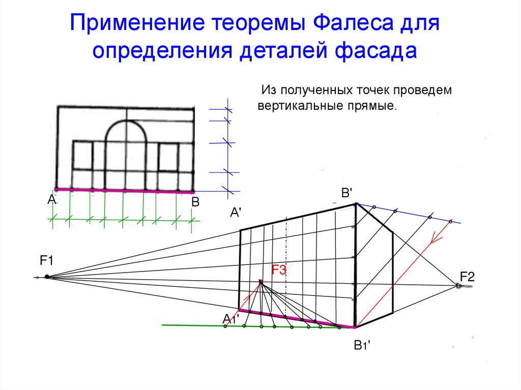 Применение теоремы Фалеса для определения деталей фасада