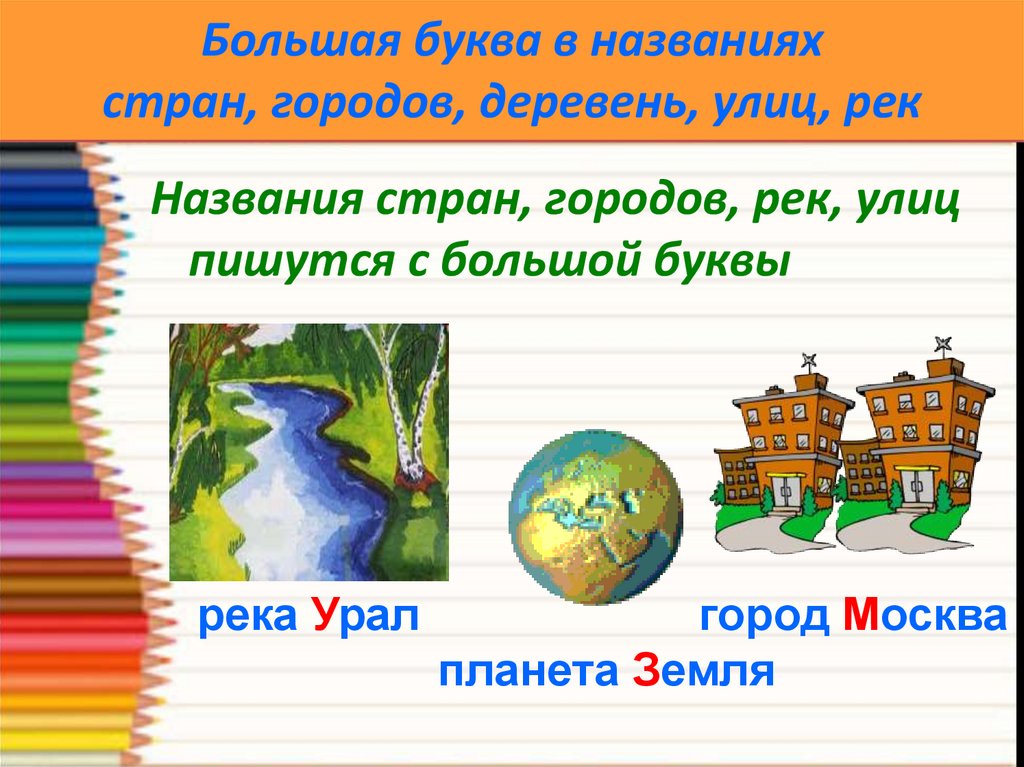 Большая буква в названиях стран городов деревень рек 1 класс планета знаний презентация