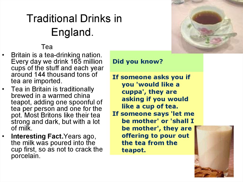 Traditional Drinks in England.