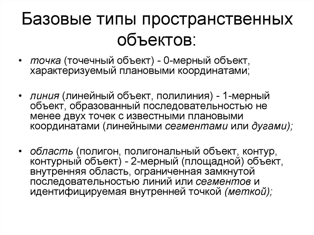 Модели пространственных данных. Классификация пространственных объектов.. Базовые типы пространственных объектов в ГИС. Базовые типы данных пространственных. Перечислите базовые типы пространственных объектов.