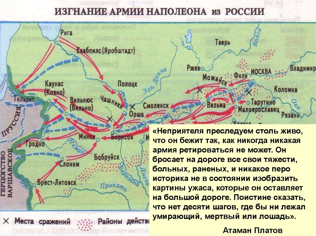 Решающее сражение с армией наполеона. Карта нападения Наполеона на Россию в 1812 году.
