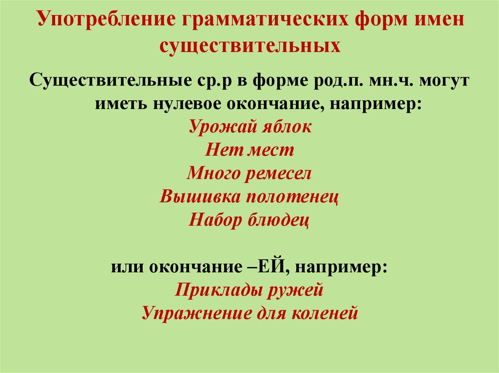 Употребление имен существительных в речи 5 класс презентация