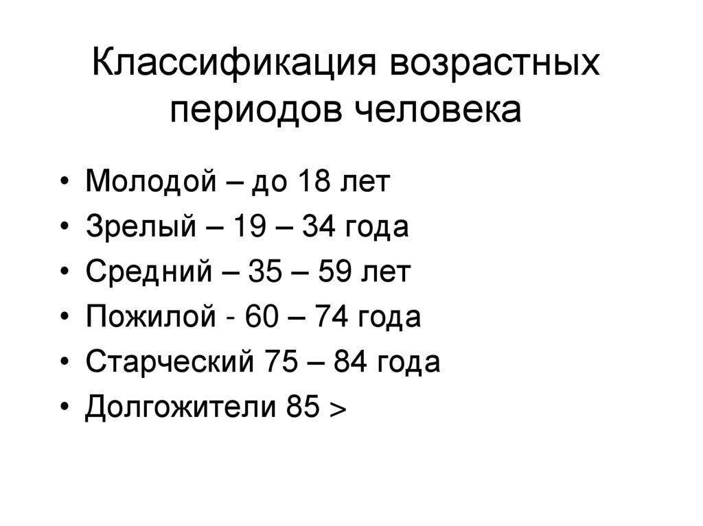 Современная схема возрастной периодизации