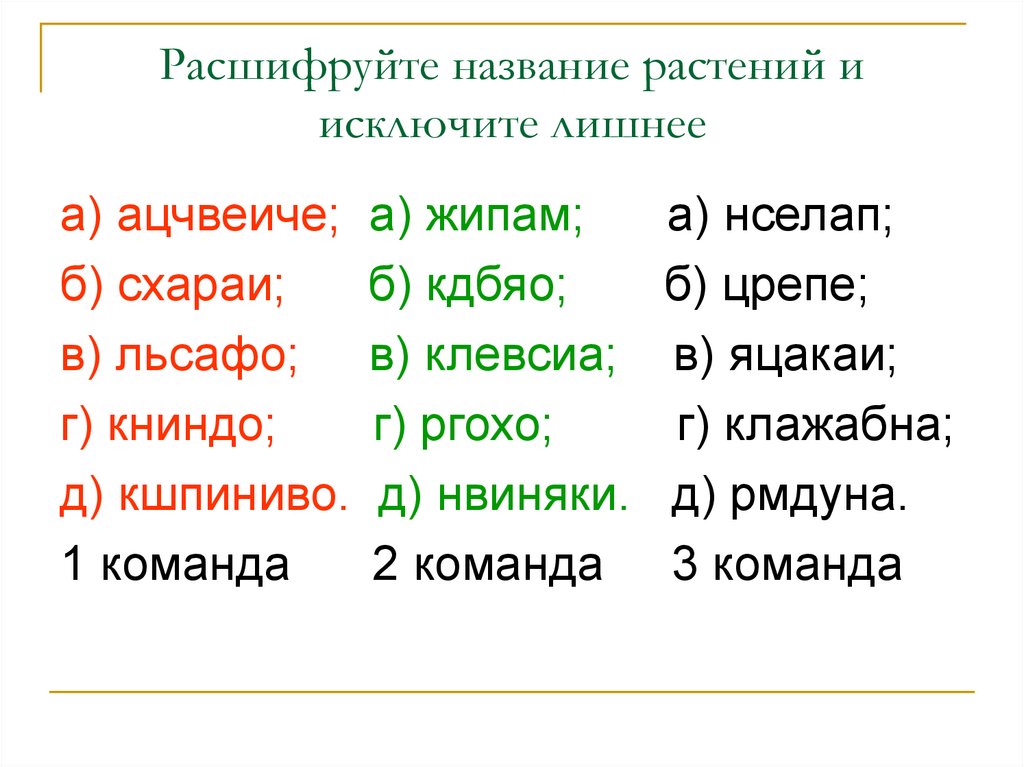 Вычеркните лишнее из списка