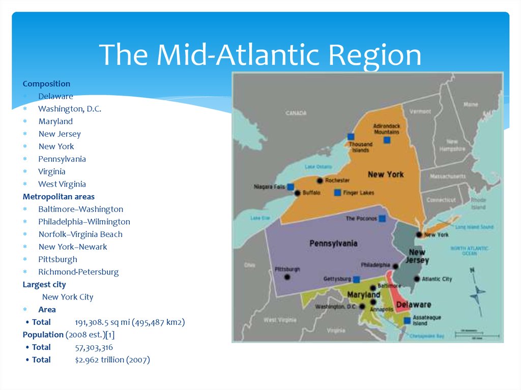 The Mid-Atlantic Region of the United States - презентация онлайн