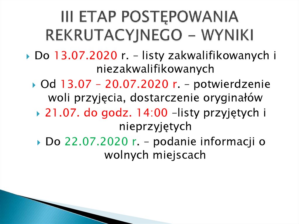 III ETAP POSTĘPOWANIA REKRUTACYJNEGO - WYNIKI
