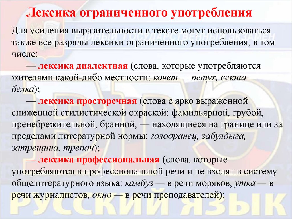 Составьте схему на тему слова ограниченного употребления