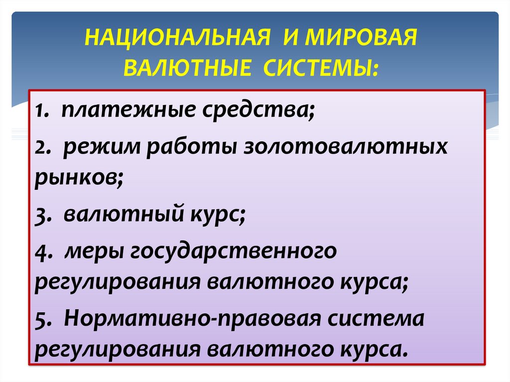 Национальная мировая и международная валютные системы