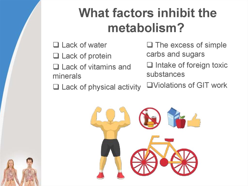 What factors inhibit the metabolism?