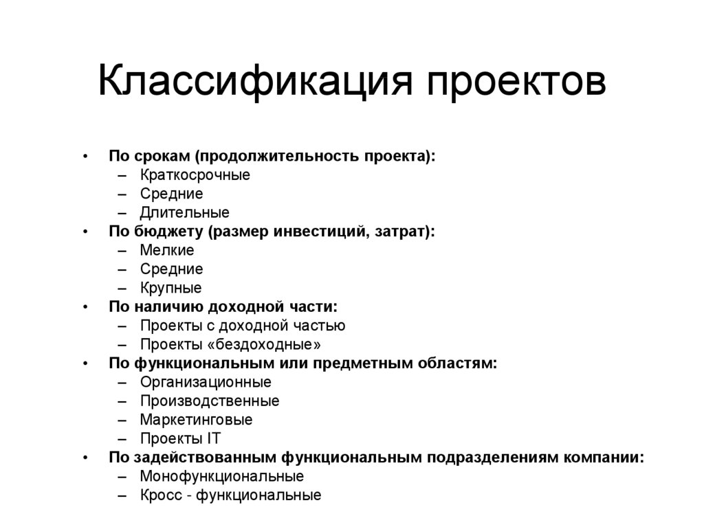 Классификация проектов по продолжительности