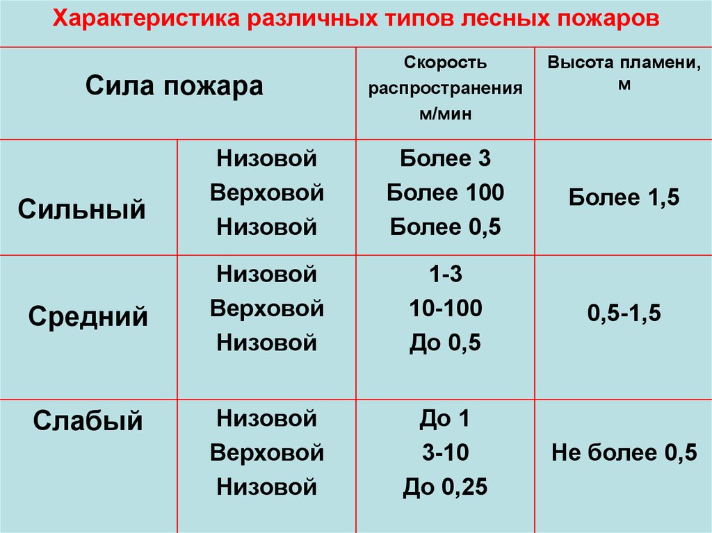 Виды лесных пожаров. Классификация лесных пожаров схема. Характеристика лесных пожаров таблица. Классификация лесных и торфяных пожаров. Классификация лесных пожаров по силе.