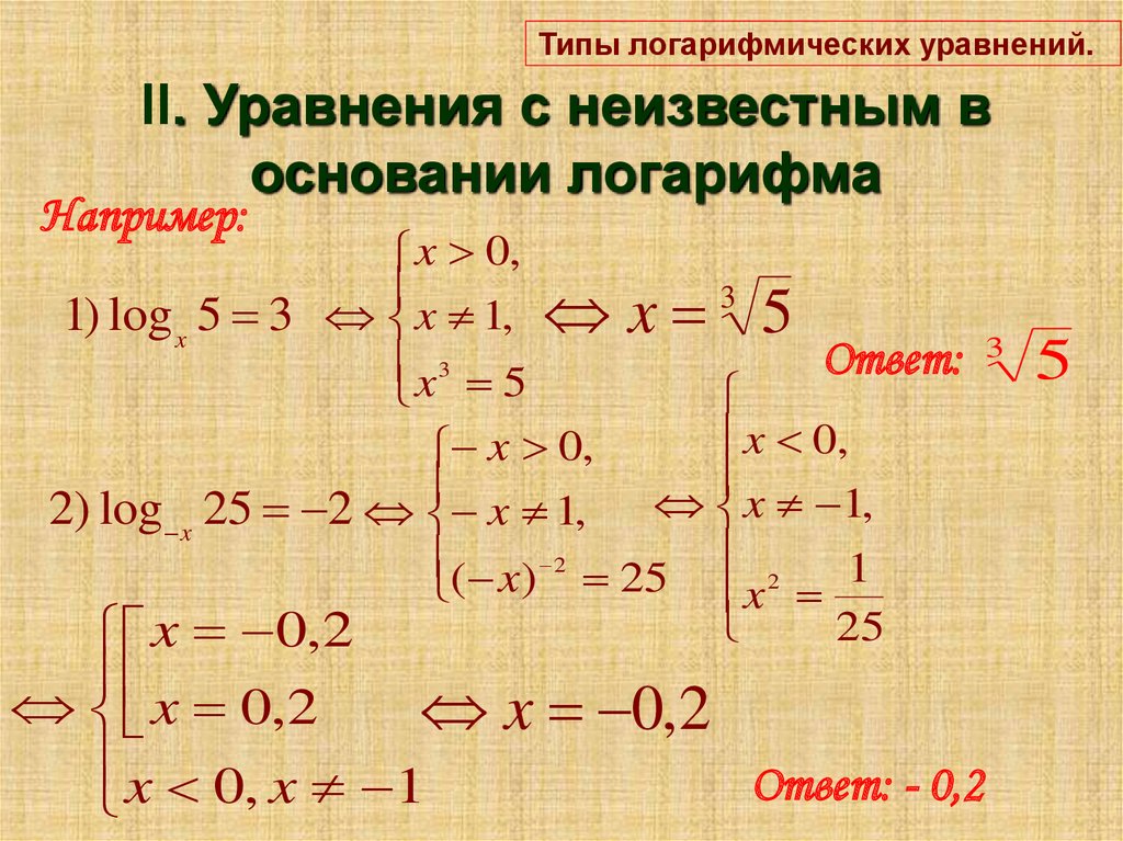 Системы логарифмических уравнений презентация