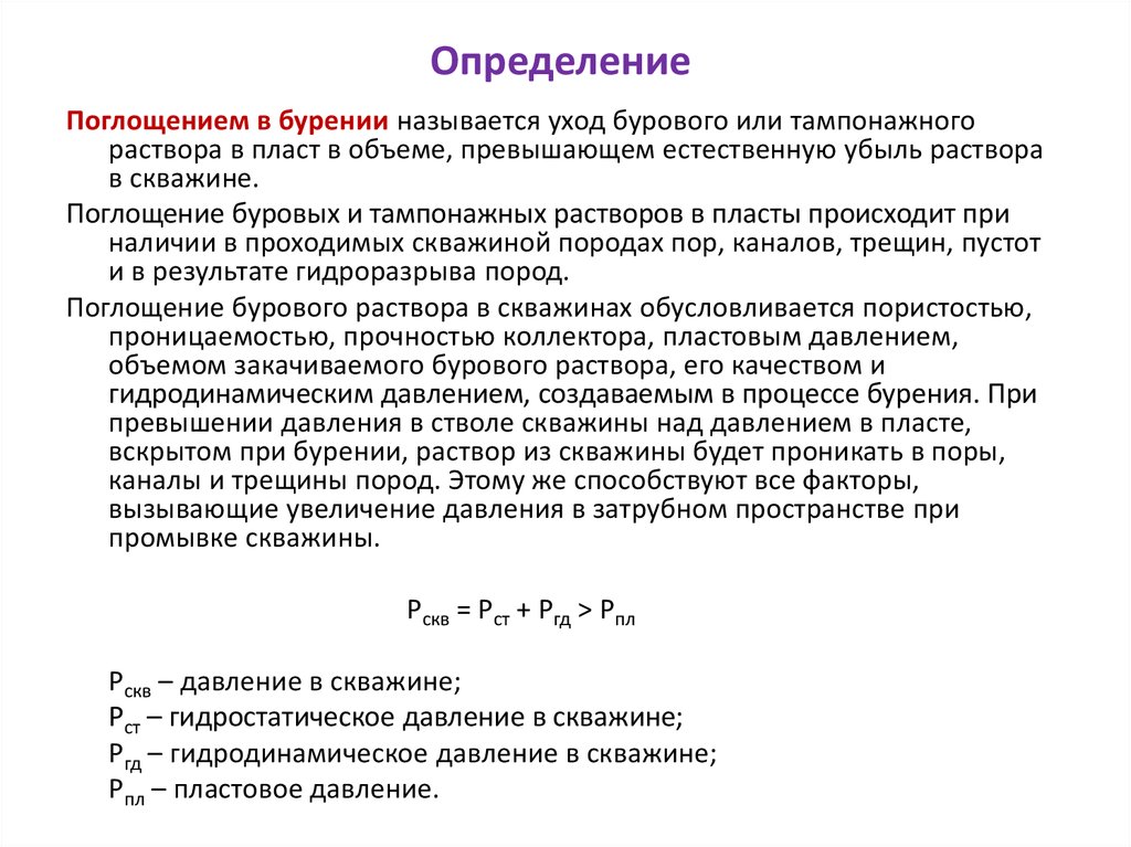 Интенсивность поглощения бурового раствора