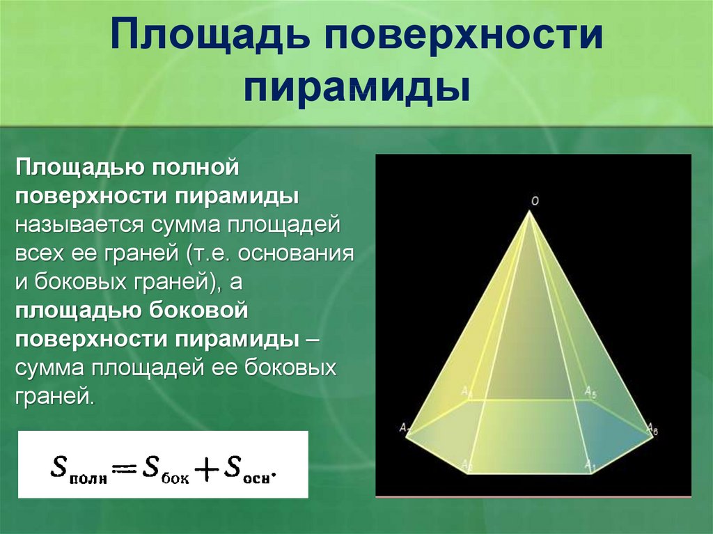 Найти s боковой поверхности. Площадь полной поверхности пирамиды. Площадь боковой и полной поверхности пирамиды. Тетраэдр геометрия 10 класс площадь поверхности. Площадь полной поверхности правильной пирамиды.