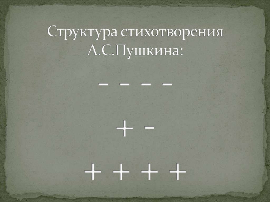Структура стихотворения А.С.Пушкина: - - - - + - + + + +