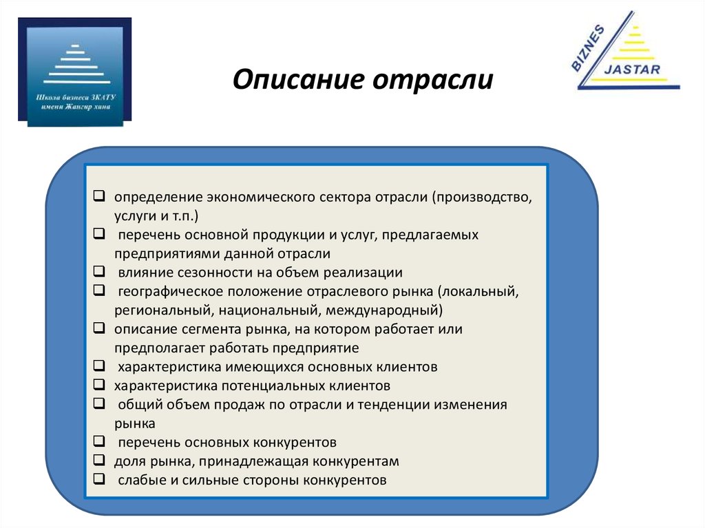 План описания отрасли