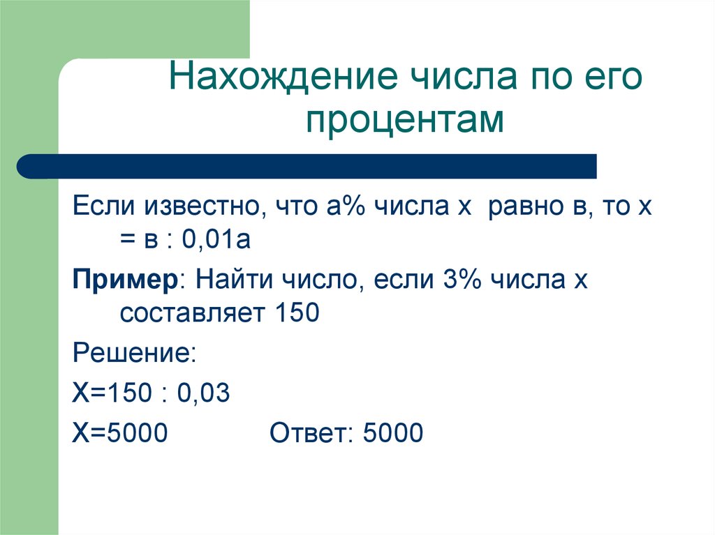 Нахождение числа по процентам 5 класс презентация