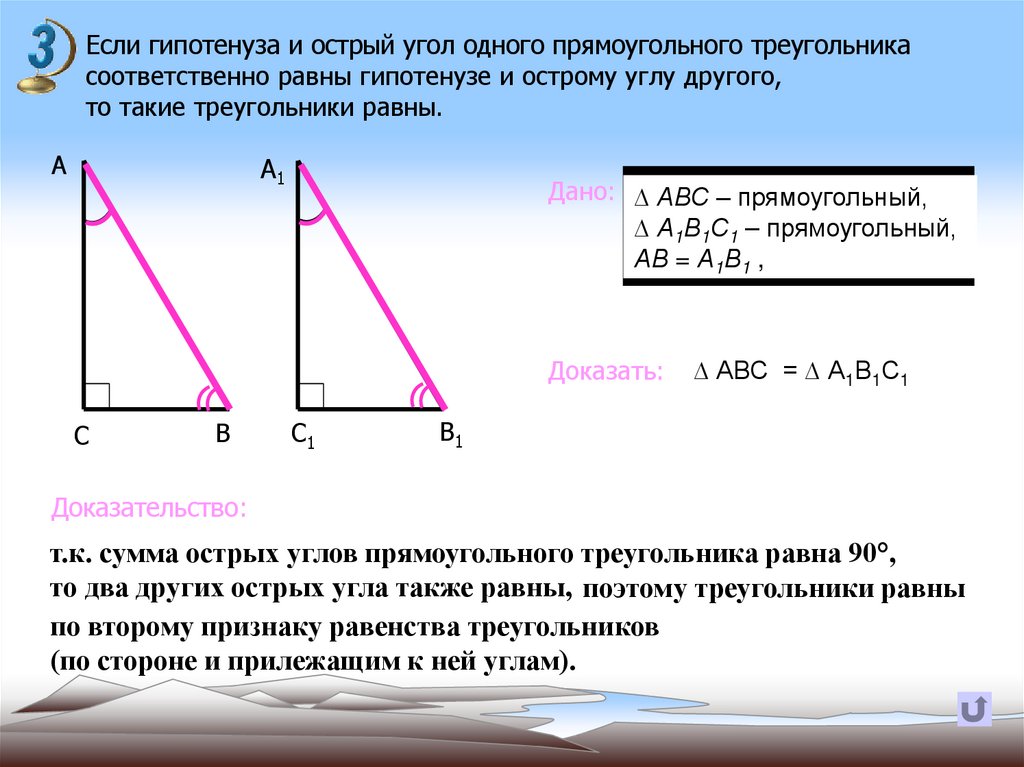 По гипотенузе и острому углу рисунок