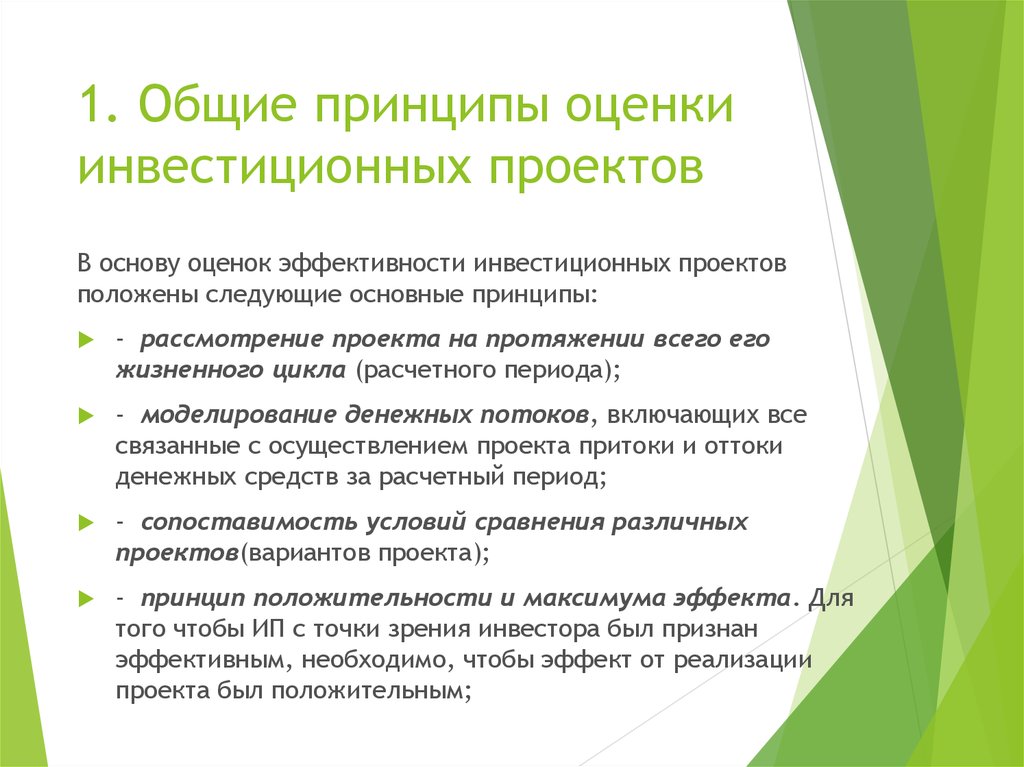 Наиболее общие принципы оценки эффективности проектов которые мало зависят от специфики