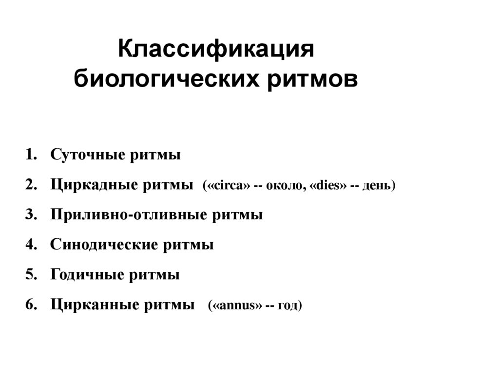 В тексте описана классификация биологических ритмов на основе текста заполни схему