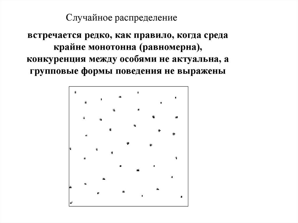 Тип пространственного распределения особей популяции представленный на рисунке характеризуется как