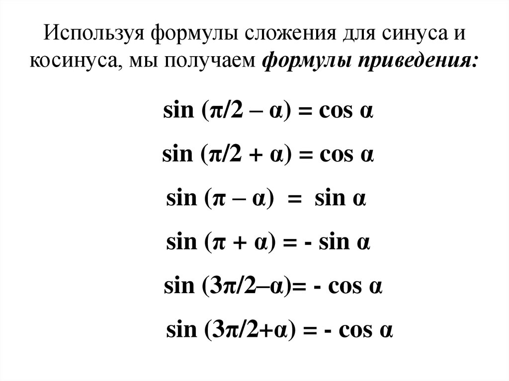 Формулы приведения в тригонометрии 10 класс презентация