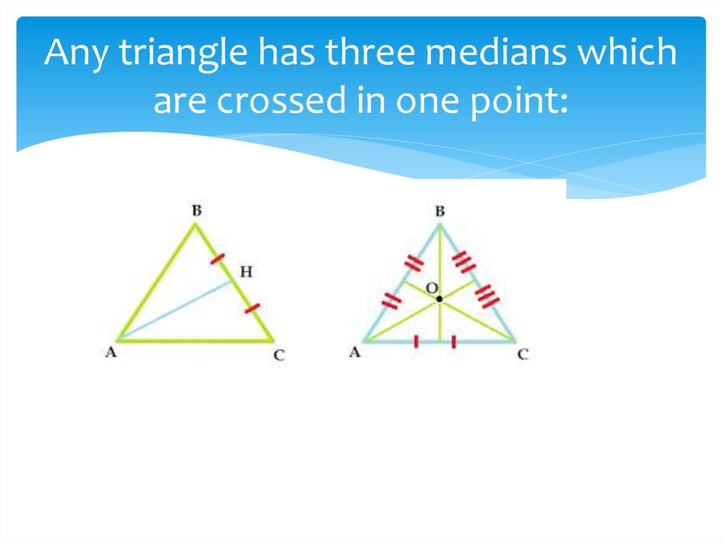 Any triangle has three medians which are crossed in one point: