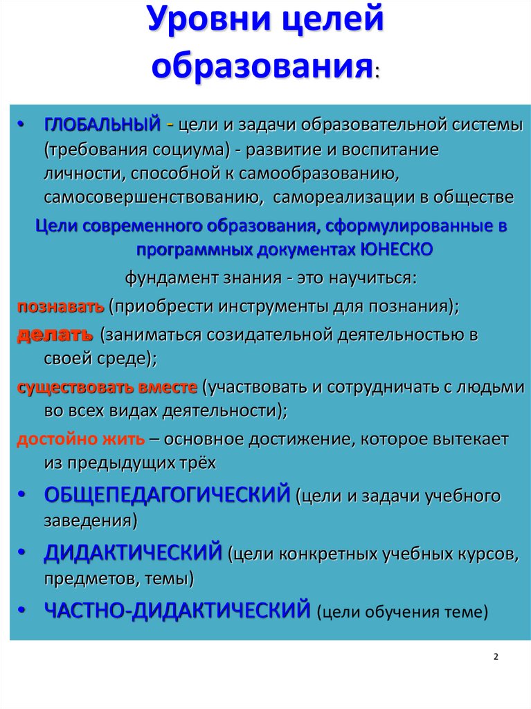 Уровень в целом. Уровни учебных целей. Показатель цели образования. Образовательные уровни и их цели. Уровни целей в педагогике.