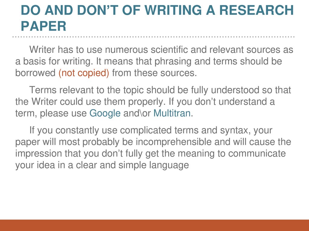 Do and Don’t of Writing a research paper