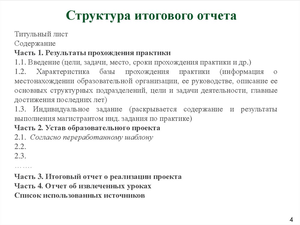 Итоговый отчет о результатах. Лист содержание практики. Итоговый отчет по проекту. Итоговый отчет о прохождении стажировки. Структура итогового.