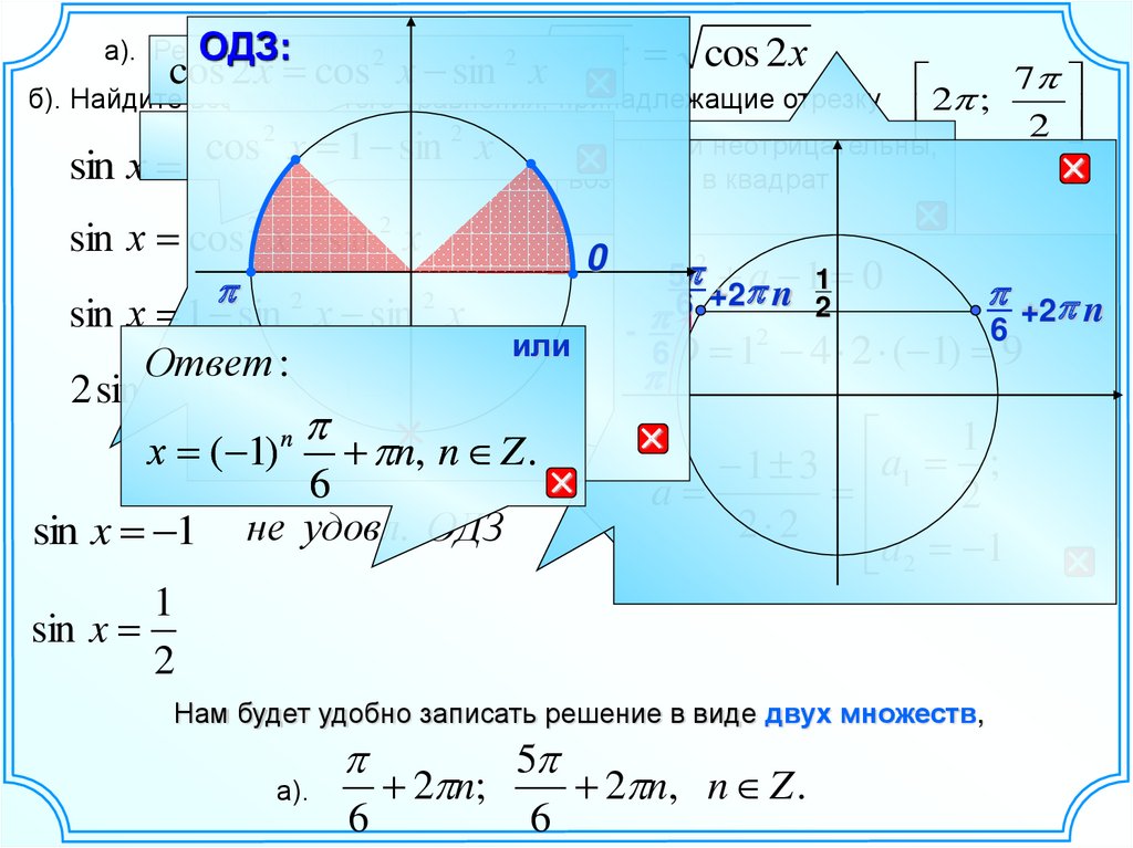 Составьте алгоритм решения тригонометрического уравнения sin x cos x 1 0