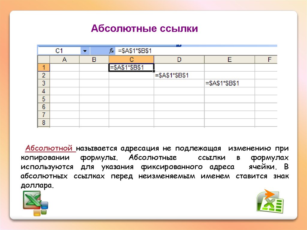 Адресация ячеек в excel презентация