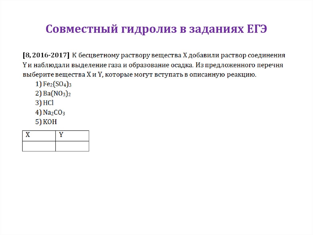 Совместный гидролиз в заданиях ЕГЭ