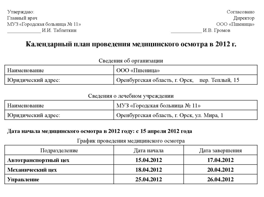 Приказ о прохождении медосмотра в организации образец