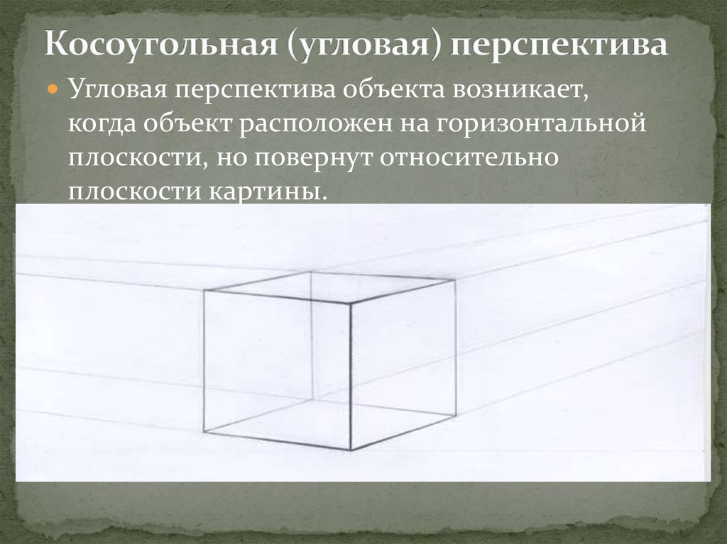 Линейная плоскость. Угловая перспектива. Косоугольная перспектива. Предметы в угловой перспективе. В угловой перспективе объекты расположены.