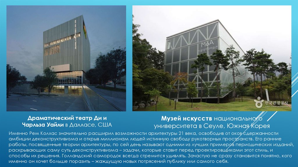 Какую полезную работу выполняет архитектор. Музей искусств национального университета в Сеуле, Южная Корея. Архитектура сии. Театр Wyly.