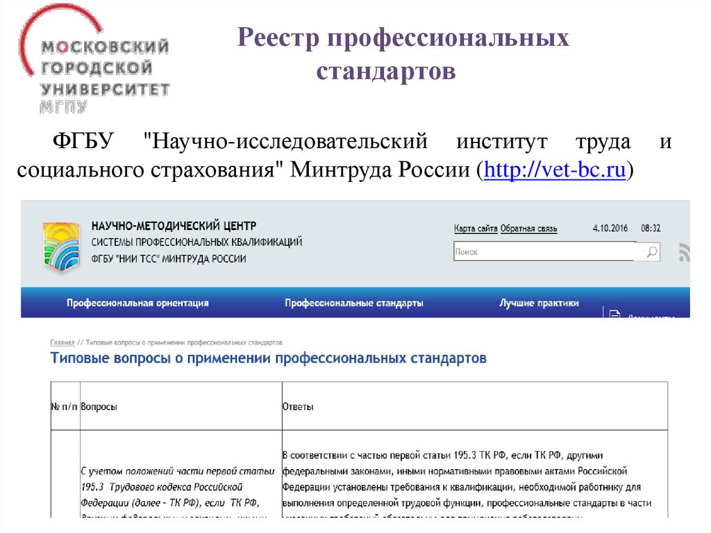 ФГБУ НИИ труда Минтруда России. Реестр профессионалов. Реестр маршрутов.