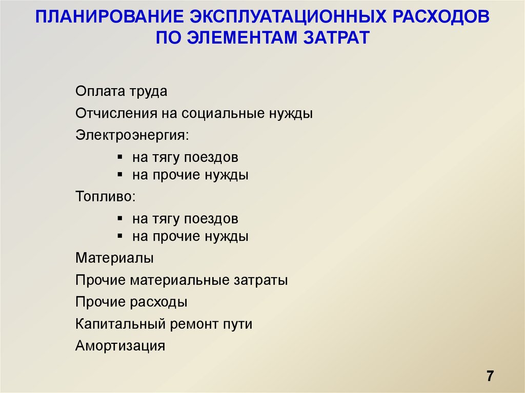 План эксплуатационных расходов