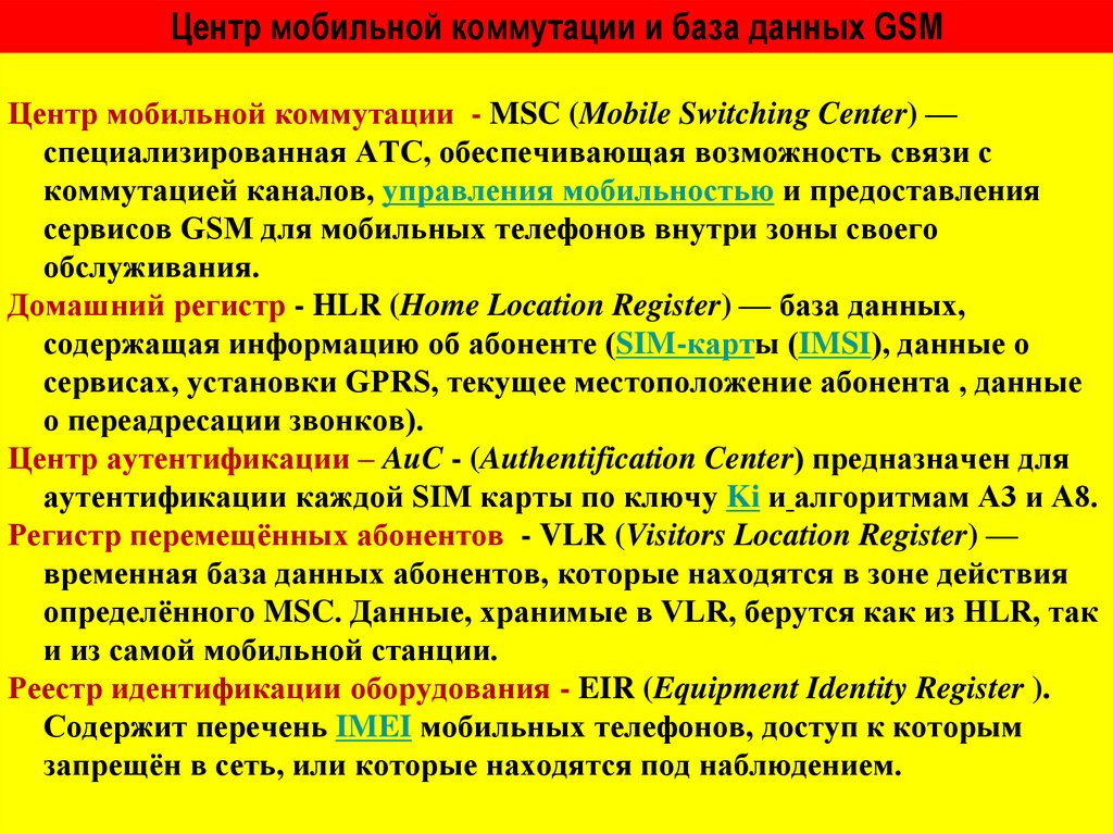 Центр мобильной коммутации и база данных GSM
