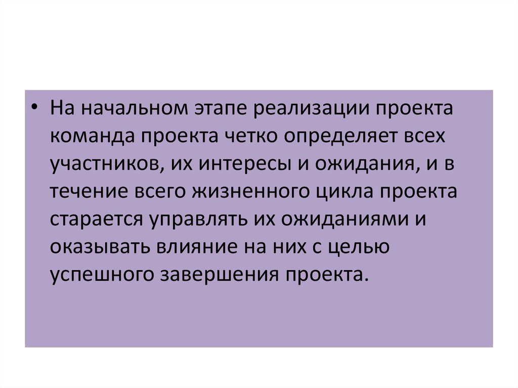 Успешно завершенный проект. Начальном этапе реализации проект.